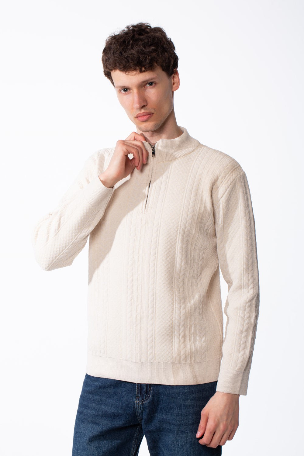 Men's Quarter Zip Classic Cable Knit Designs Textured Patterns Practical Mock Neck Collar Smart-Casual Wear Pullover