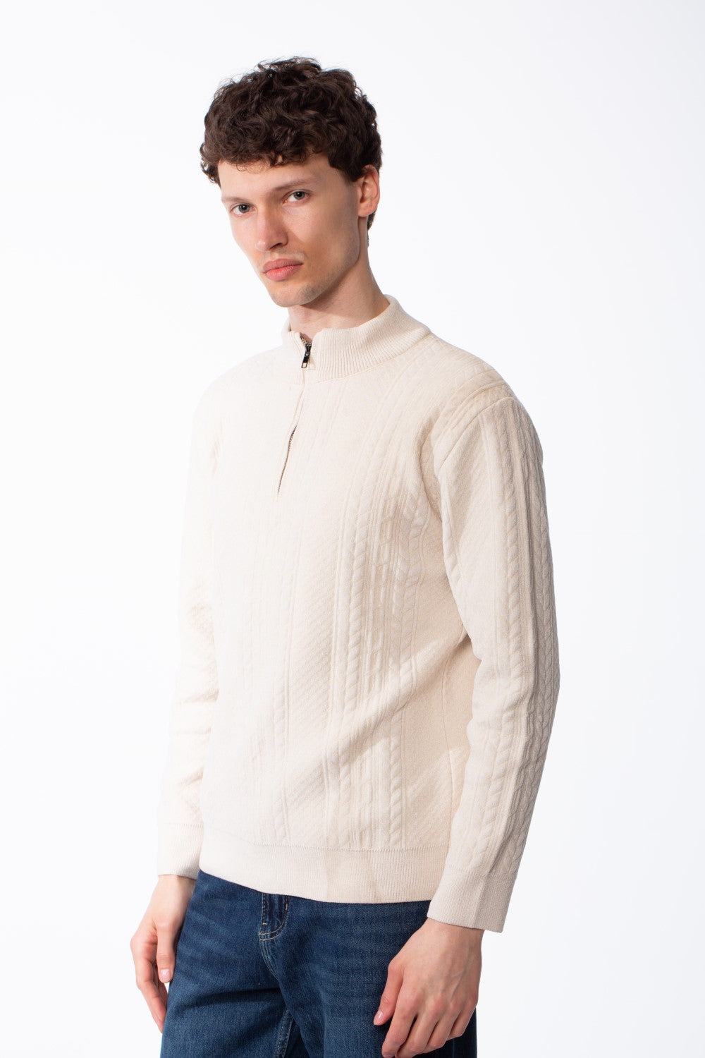 Men's Quarter Zip Classic Cable Knit Designs Textured Patterns Practical Mock Neck Collar Smart-Casual Wear Pullover