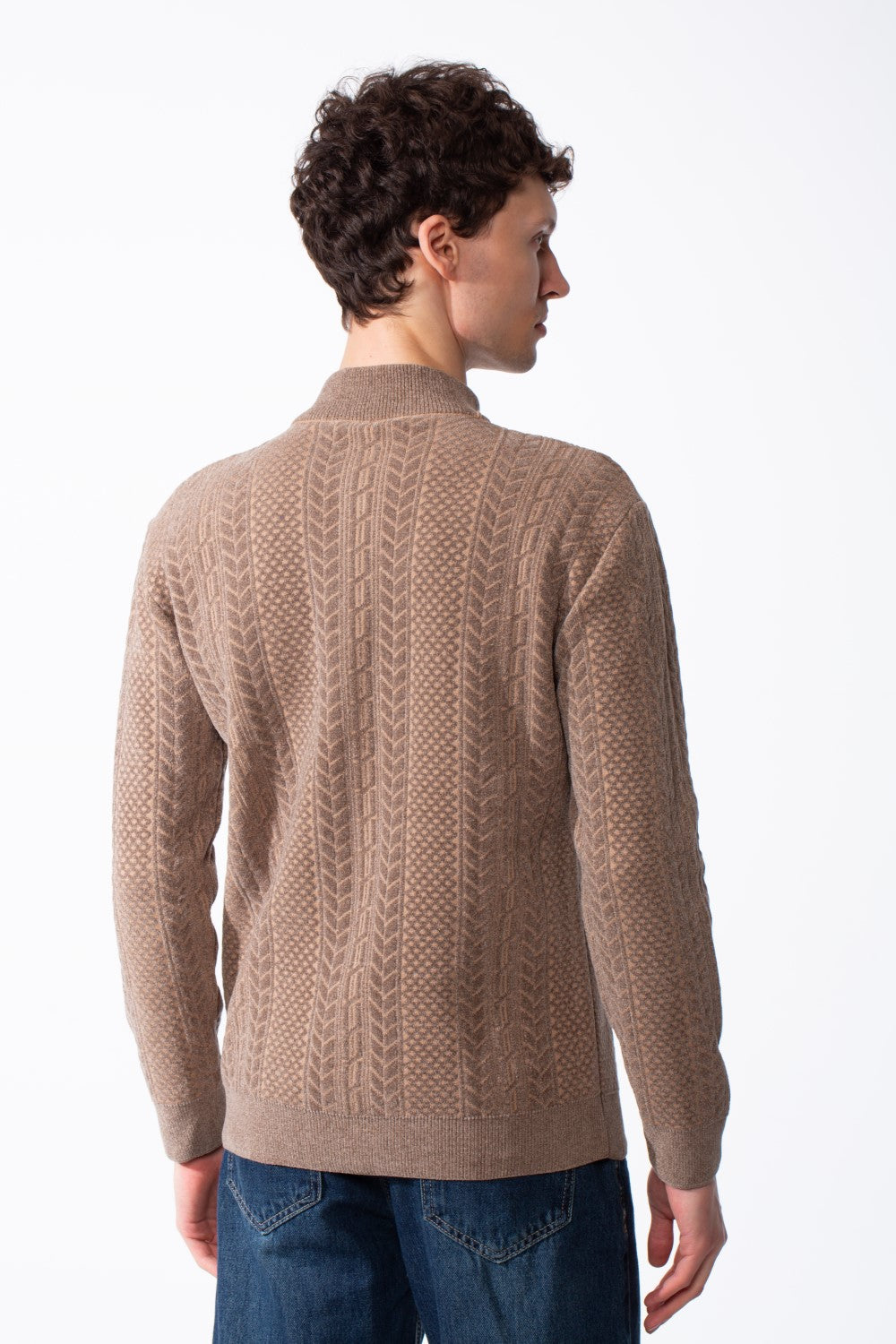 Men's Quarter Zip Classic Cable Knit Designs Textured Patterns Practical Mock Neck Collar Smart-Casual Wear Pullover