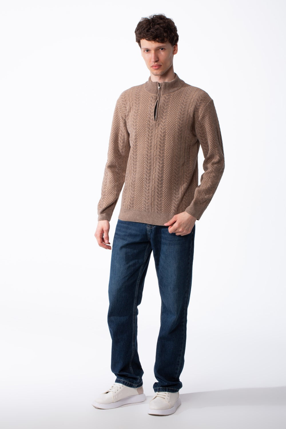 Men's Quarter Zip Classic Cable Knit Designs Textured Patterns Practical Mock Neck Collar Smart-Casual Wear Pullover
