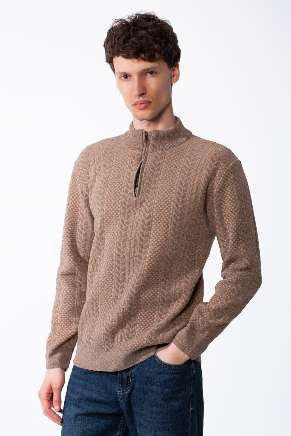 Men's Quarter Zip Classic Cable Knit Designs Textured Patterns Practical Mock Neck Collar Smart-Casual Wear Pullover