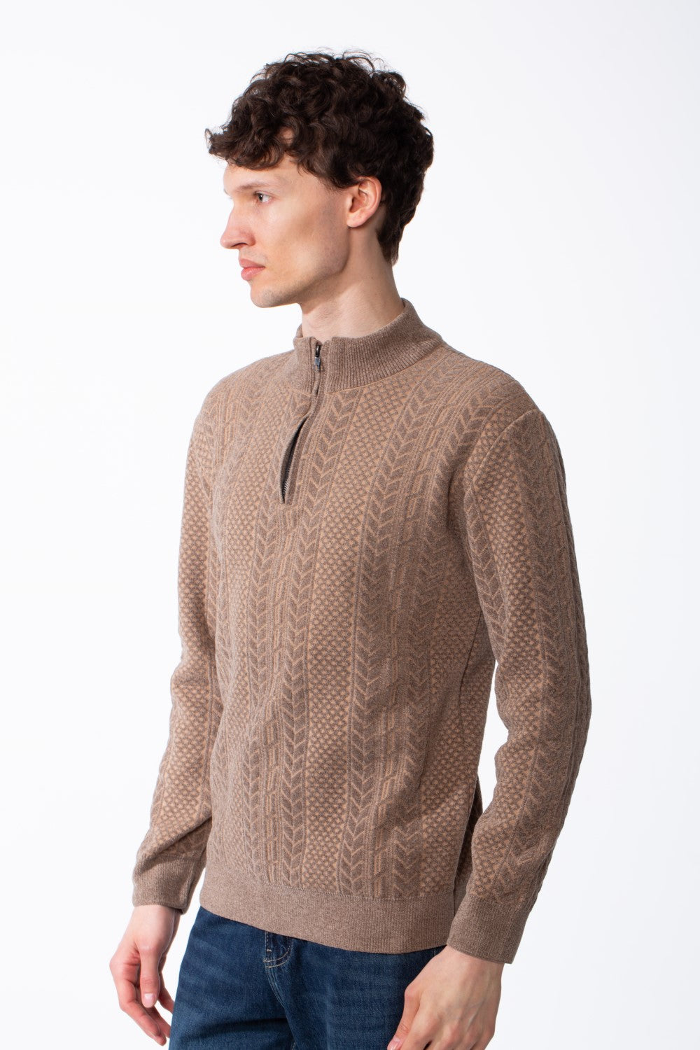 Men's Quarter Zip Classic Cable Knit Designs Textured Patterns Practical Mock Neck Collar Smart-Casual Wear Pullover