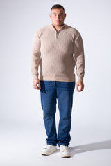 Men's Quarter-Zip Textured Chevron Knit Pattern With Practical High Neckline  Slim Fit Versatile Casual Big Size Pullover