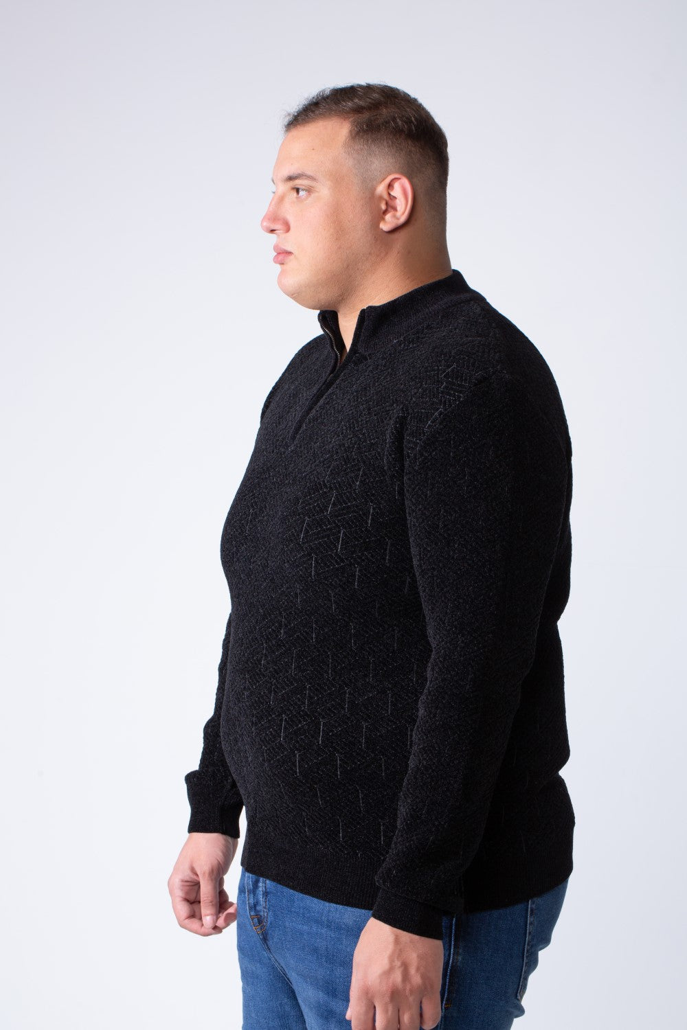 Men's Quarter-Zip Textured Chevron Knit Pattern With Practical High Neckline  Slim Fit Versatile Casual Big Size Pullover