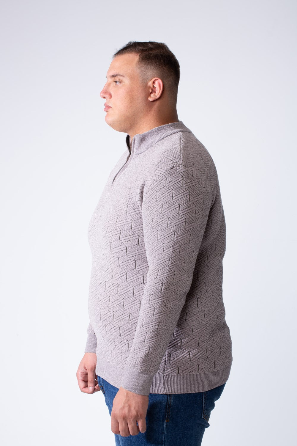 Men's Quarter-Zip Textured Chevron Knit Pattern With Practical High Neckline  Slim Fit Versatile Casual Big Size Pullover