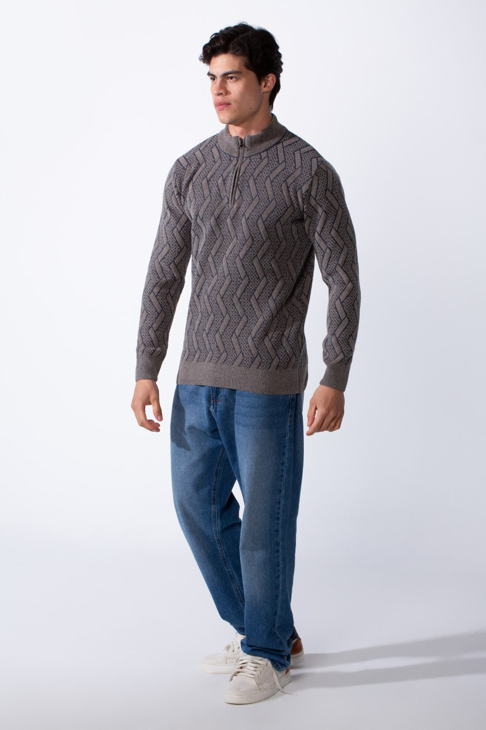 Men's Half Zip Round Neckline Knit Slim Fit Casual Pullover