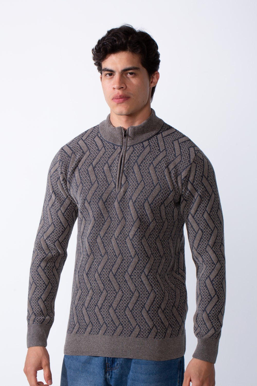 Men's Half Zip Round Neckline Knit Slim Fit Casual Pullover