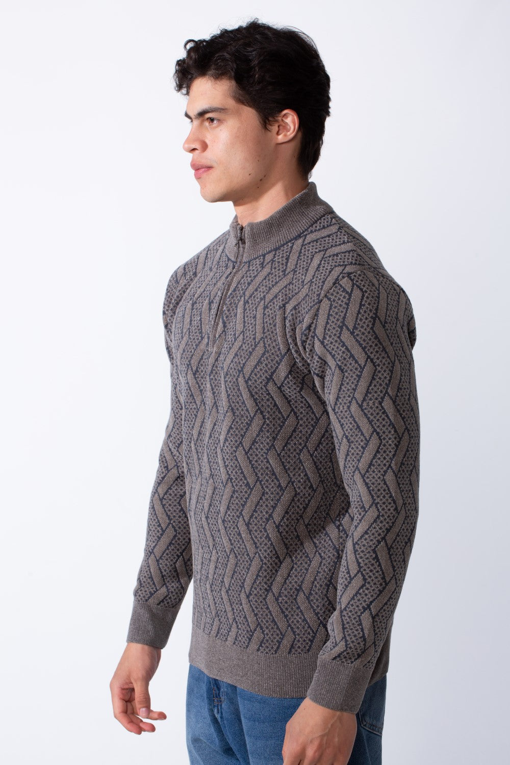 Men's Half Zip Round Neckline Knit Slim Fit Casual Pullover