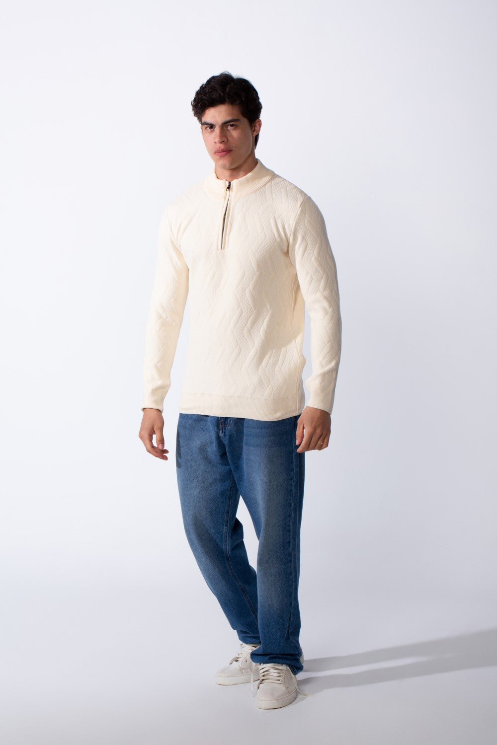 Men's Half Zip Round Neckline Knit Slim Fit Casual Pullover