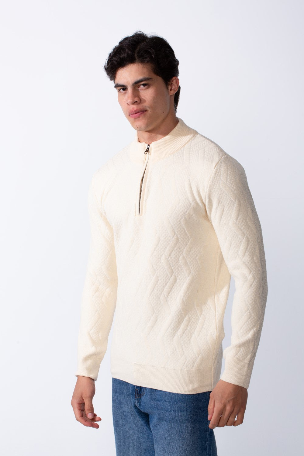 Men's Half Zip Round Neckline Knit Slim Fit Casual Pullover