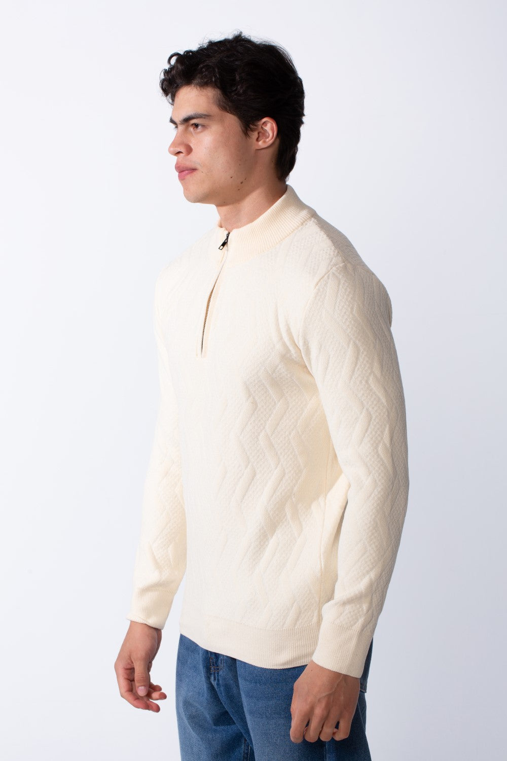 Men's Half Zip Round Neckline Knit Slim Fit Casual Pullover