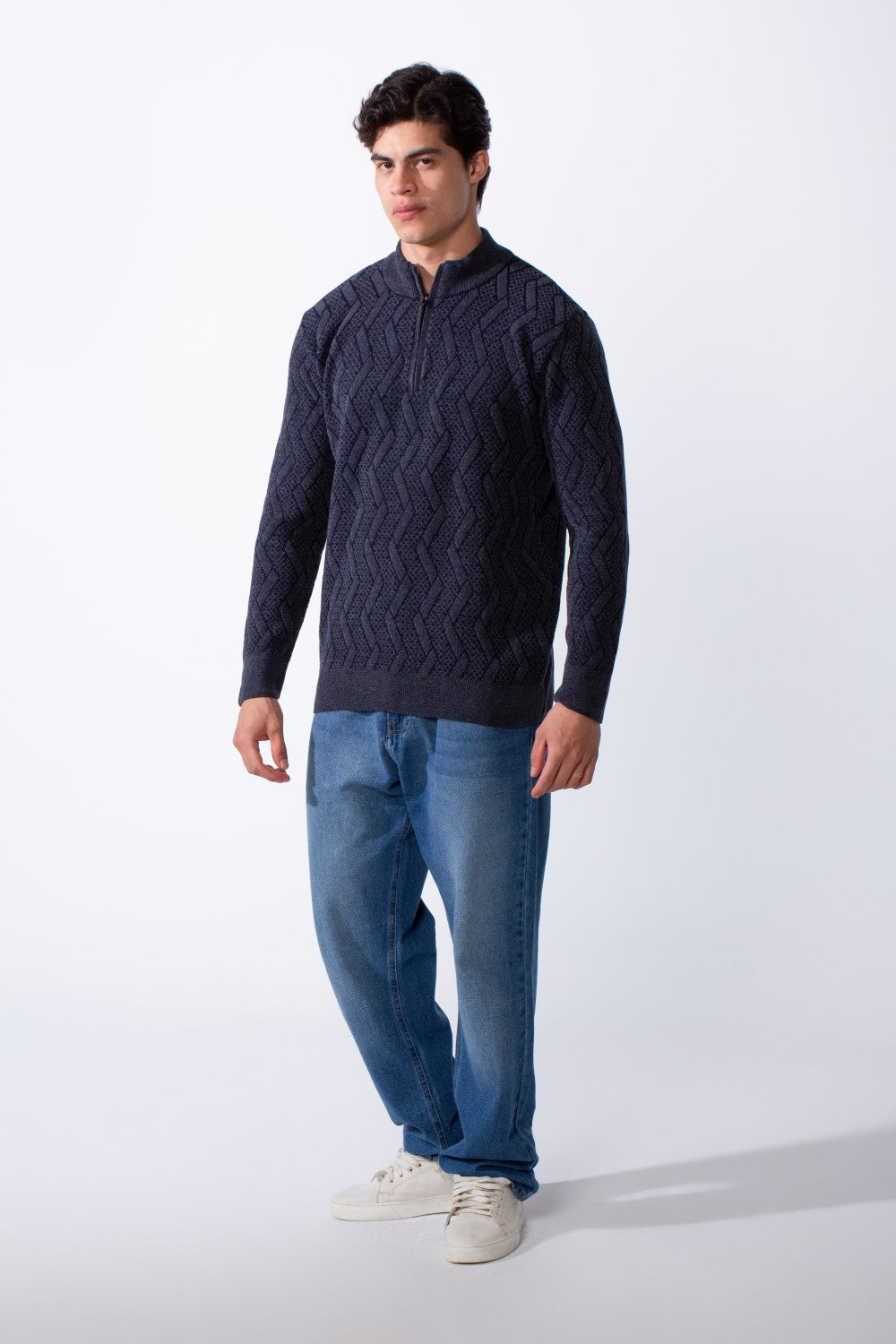 Men's Half Zip Round Neckline Knit Slim Fit Casual Pullover
