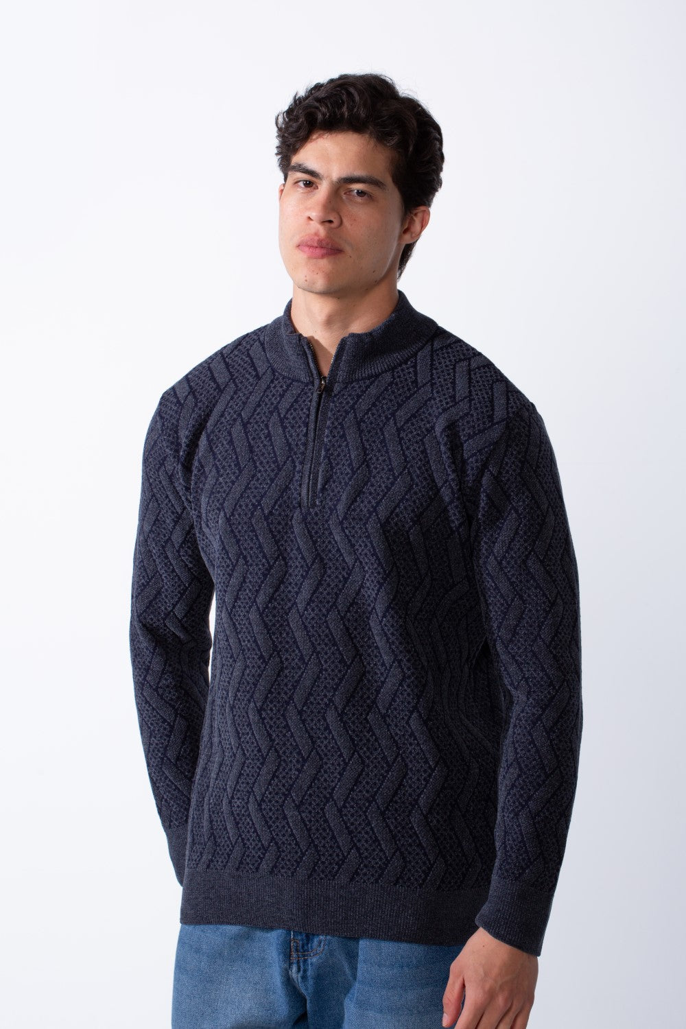 Men's Half Zip Round Neckline Knit Slim Fit Casual Pullover