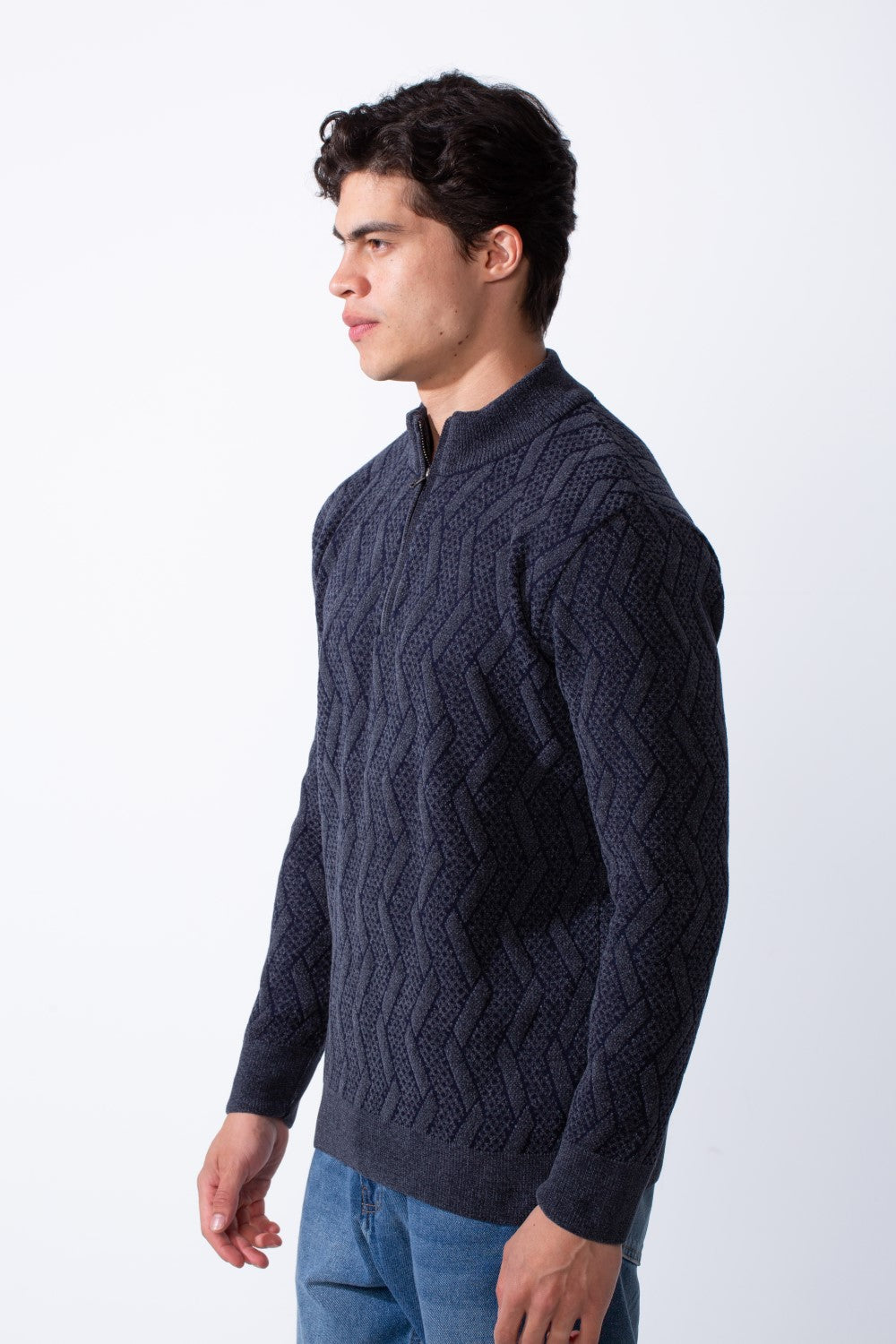 Men's Half Zip Round Neckline Knit Slim Fit Casual Pullover