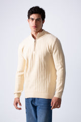 Men's High Neckline Half Zip With Classic Ribbed-Knit Texture Pullover