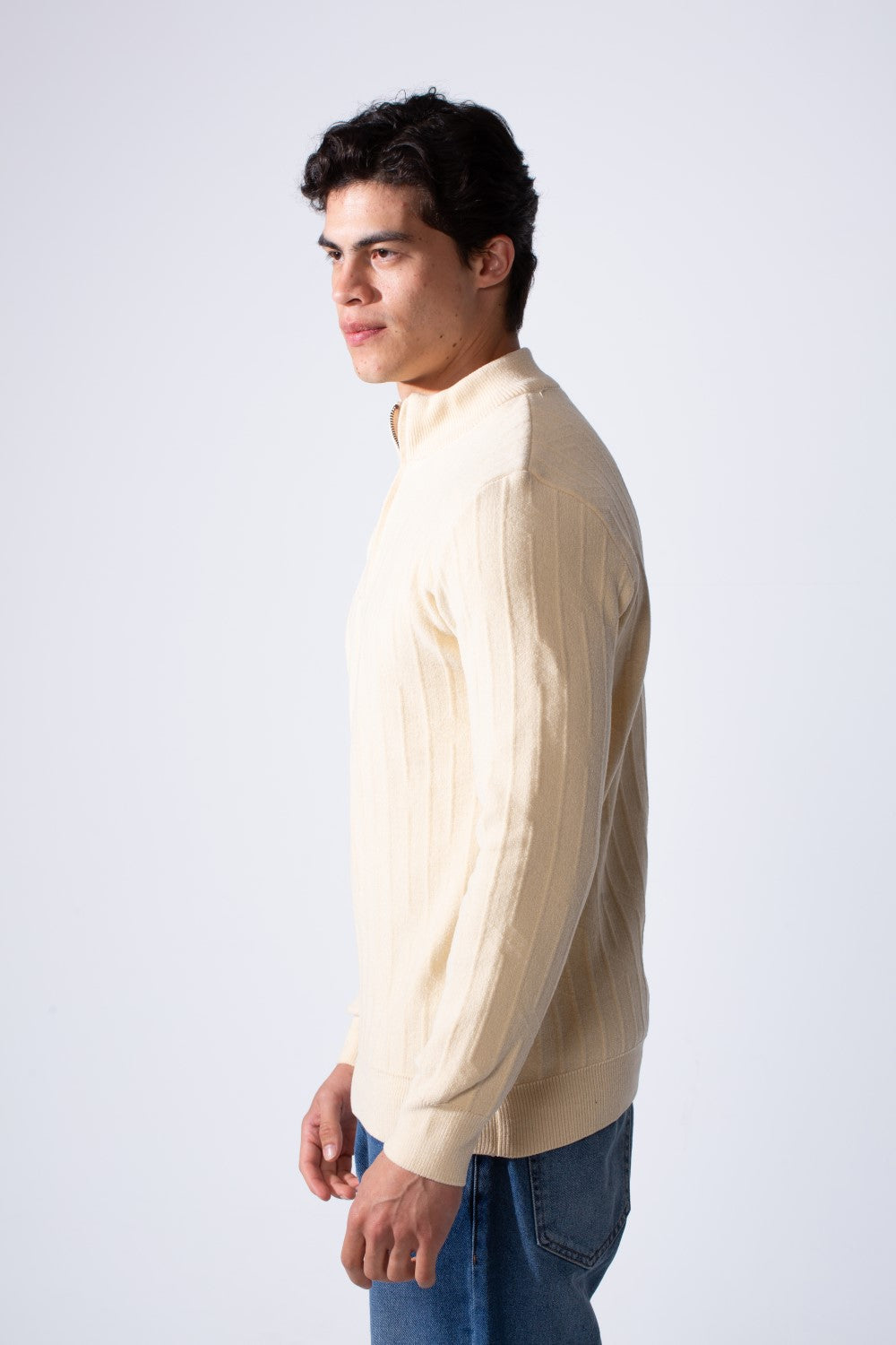 Men's High Neckline Half Zip With Classic Ribbed-Knit Texture Pullover