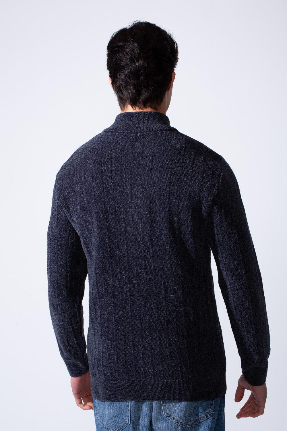 Men's High Neckline Half Zip With Classic Ribbed-Knit Texture Pullover