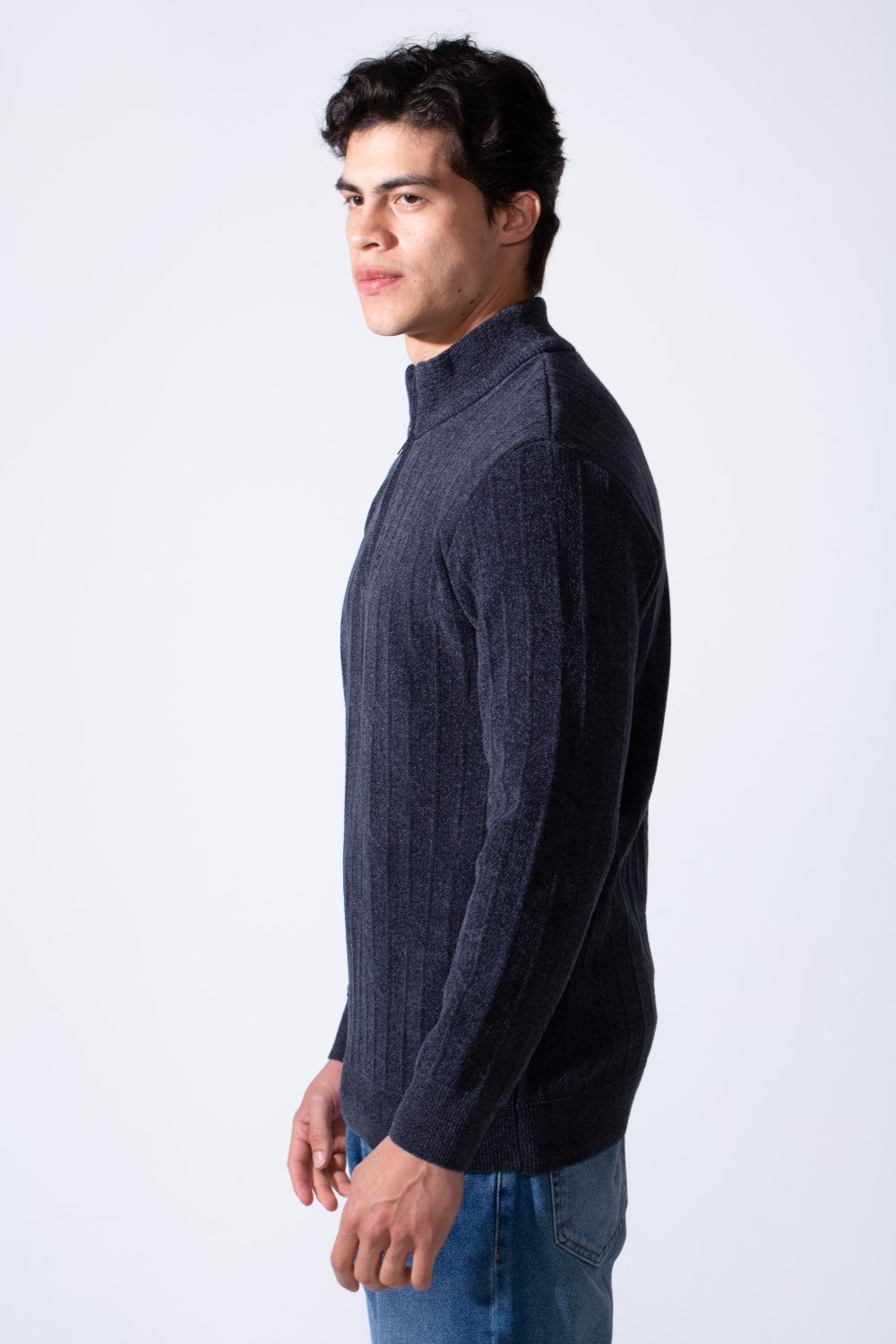 Men's High Neckline Half Zip With Classic Ribbed-Knit Texture Pullover