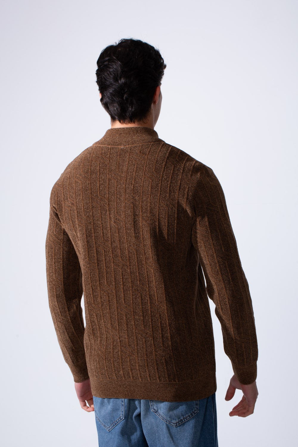 Men's High Neckline Half Zip With Classic Ribbed-Knit Texture Pullover