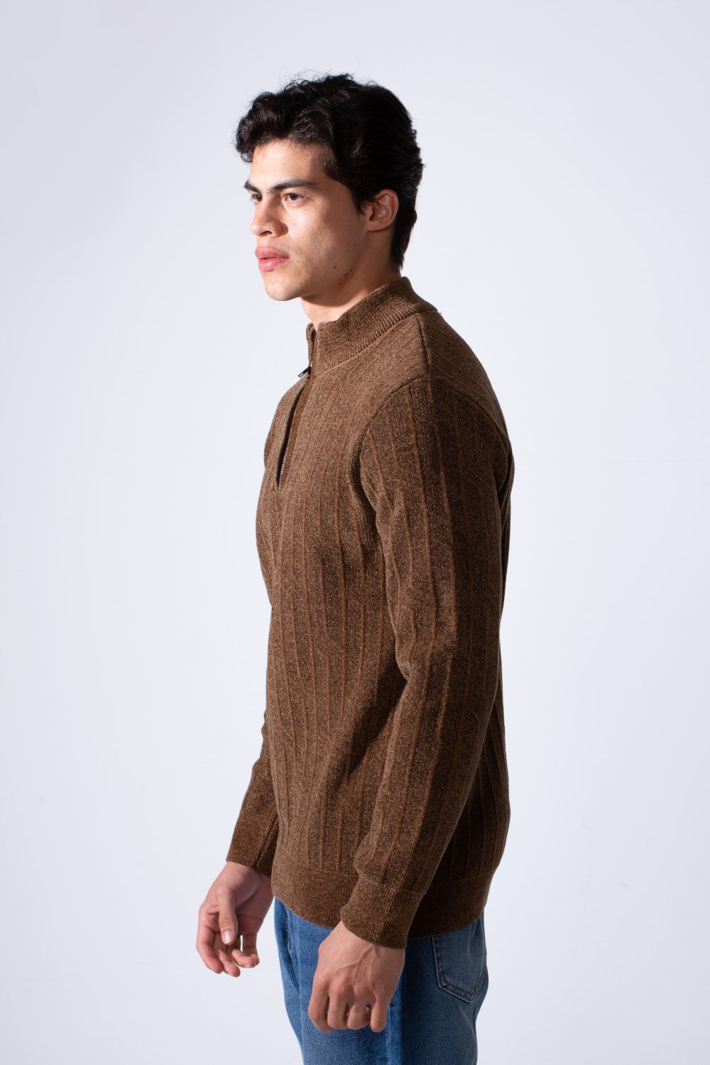 Men's High Neckline Half Zip With Classic Ribbed-Knit Texture Pullover