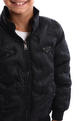 Boy's Full Zipper Casual Padded Waterproof Jacket With Side Pocket