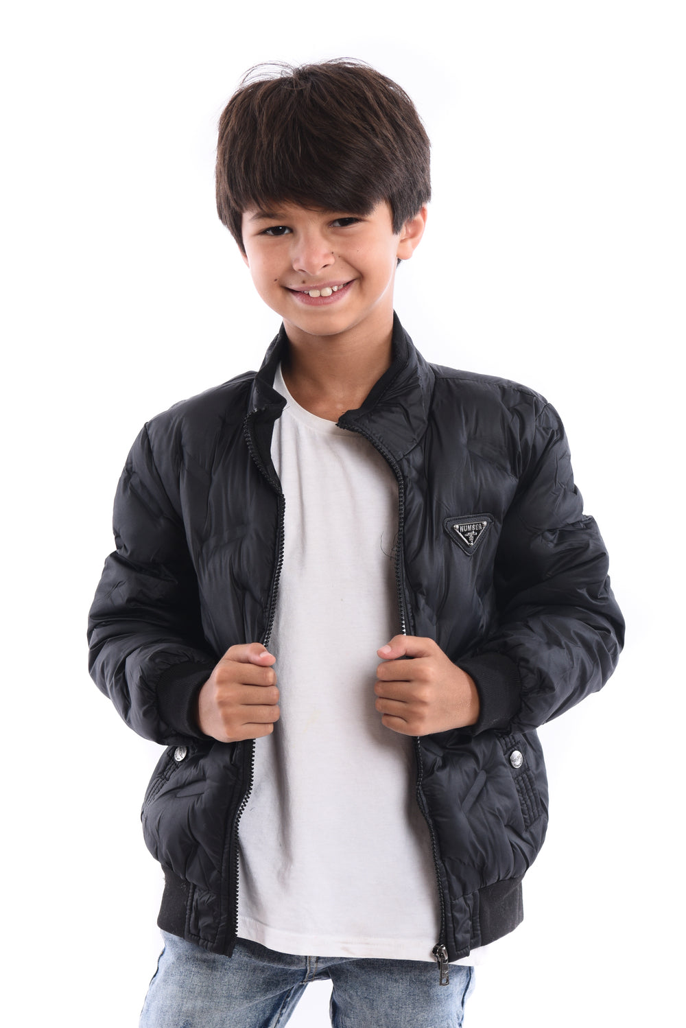 Boy's Full Zipper Casual Padded Waterproof Jacket With Side Pocket