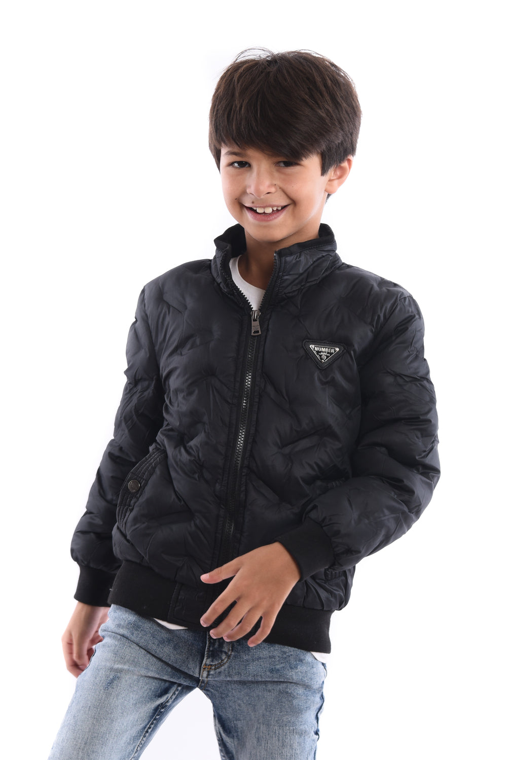 Boy's Full Zipper Casual Padded Waterproof Jacket With Side Pocket