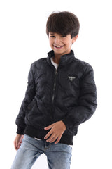 Boy's Full Zipper Casual Padded Waterproof Jacket With Side Pocket