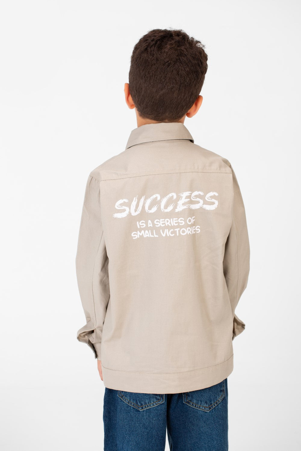 Boy's Tomato Gabardine Text Print Collar Long Sleeves Shirt