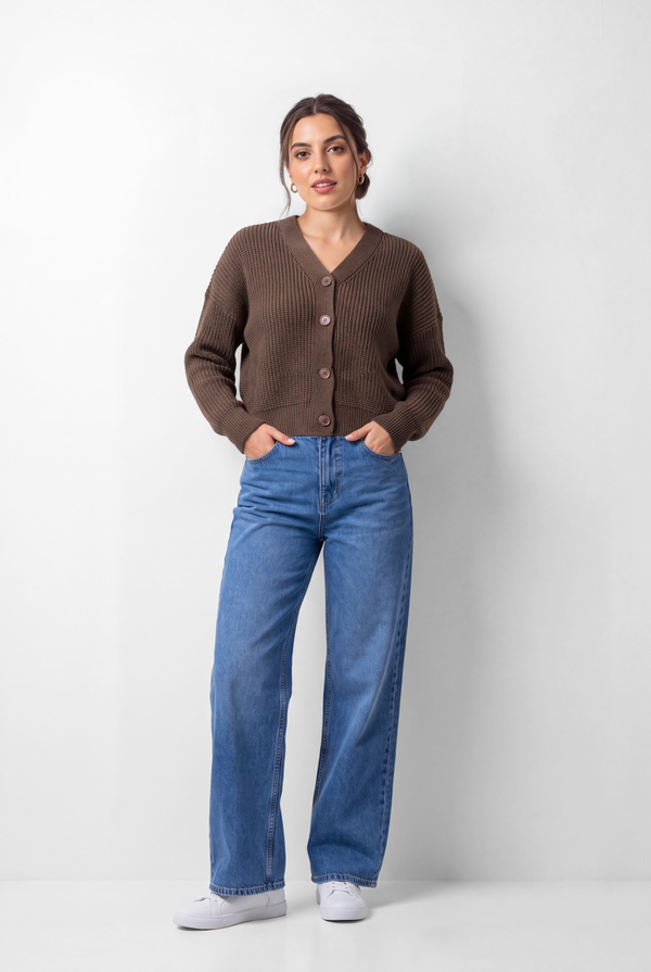 Women's Tomato Store Pullover V-Neck Button Front Ribbed Texture Drop Shoulder