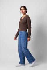 Women's Tomato Store Pullover V-Neck Button Front Ribbed Texture Drop Shoulder