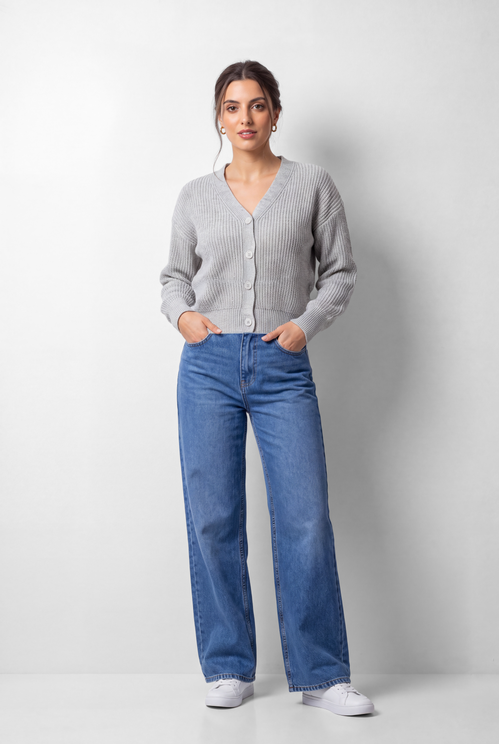 Women's Tomato Store Pullover V-Neck Button Front Ribbed Texture Drop Shoulder