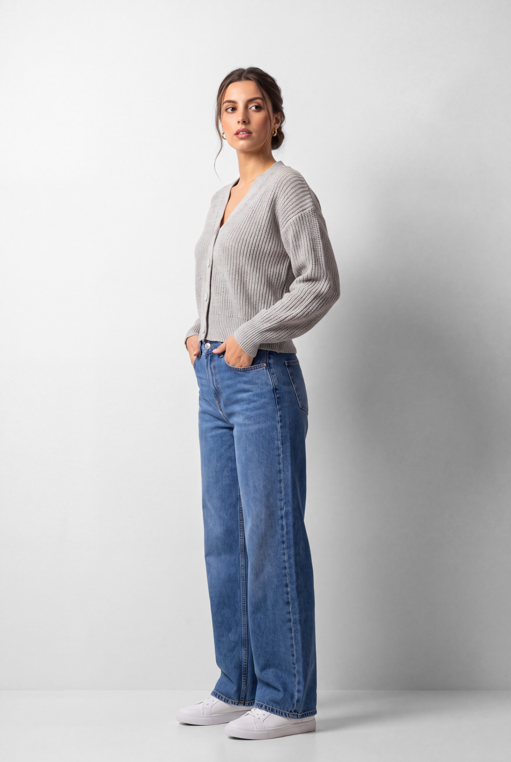 Women's Tomato Store Pullover V-Neck Button Front Ribbed Texture Drop Shoulder