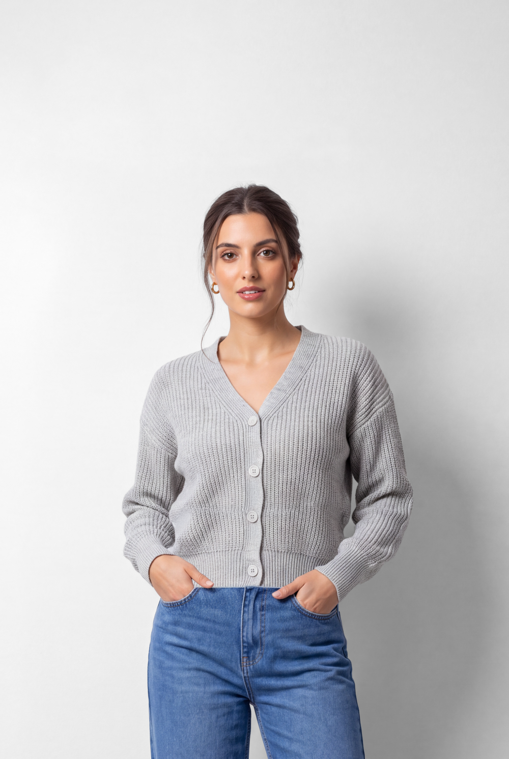 Women's Tomato Store Pullover V-Neck Button Front Ribbed Texture Drop Shoulder
