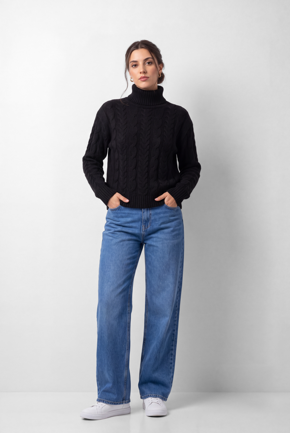 Women's Tomato Store Cable Knit Pullover High Neck Textured Twist Pattern Ribbed