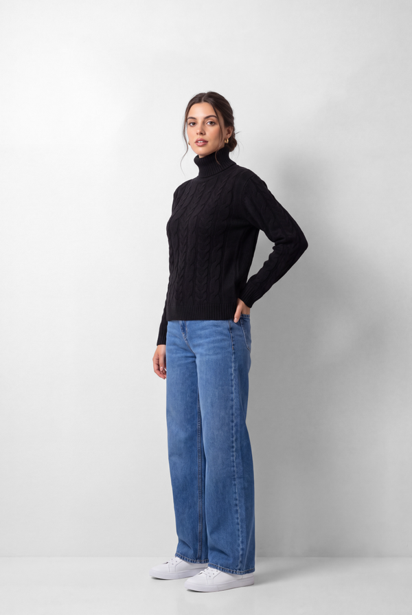 Women's Tomato Store Cable Knit Pullover High Neck Textured Twist Pattern Ribbed