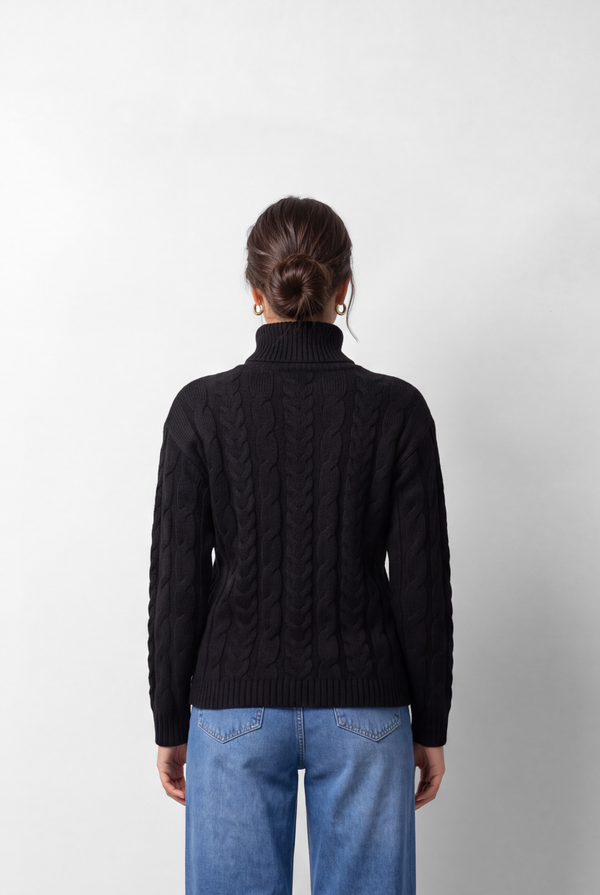 Women's Tomato Store Cable Knit Pullover High Neck Textured Twist Pattern Ribbed