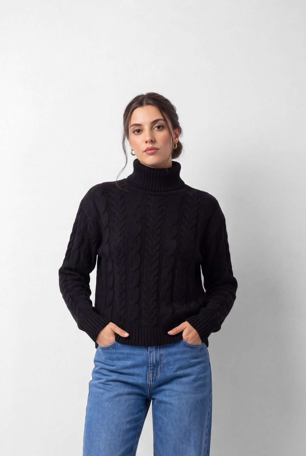 Women's Tomato Store Cable Knit Pullover High Neck Textured Twist Pattern Ribbed
