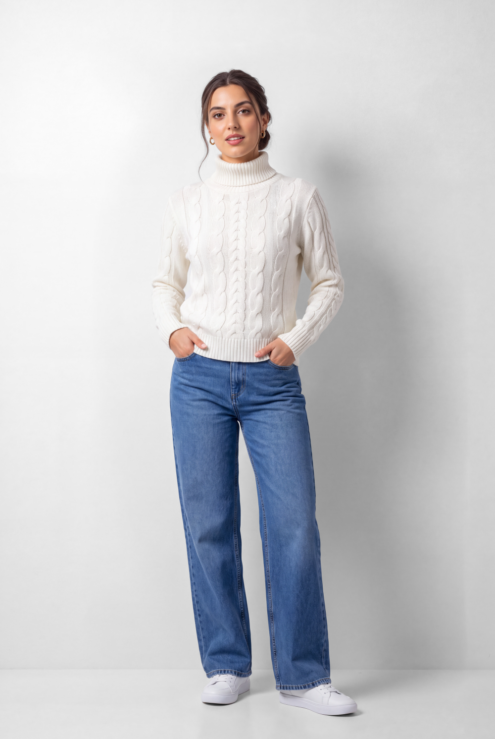 Women's Tomato Store Cable Knit Pullover High Neck Textured Twist Pattern Ribbed