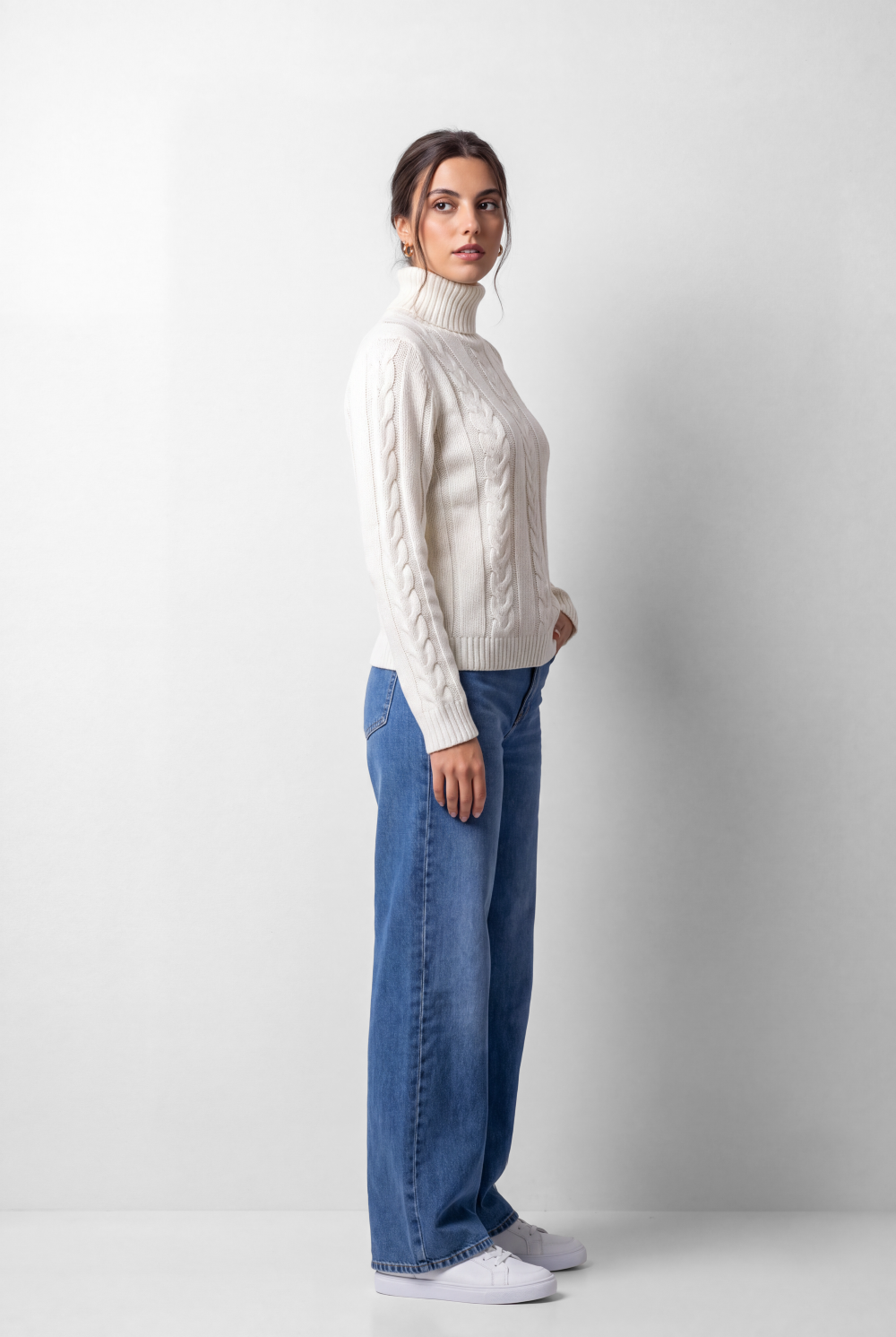 Women's Tomato Store Cable Knit Pullover High Neck Textured Twist Pattern Ribbed