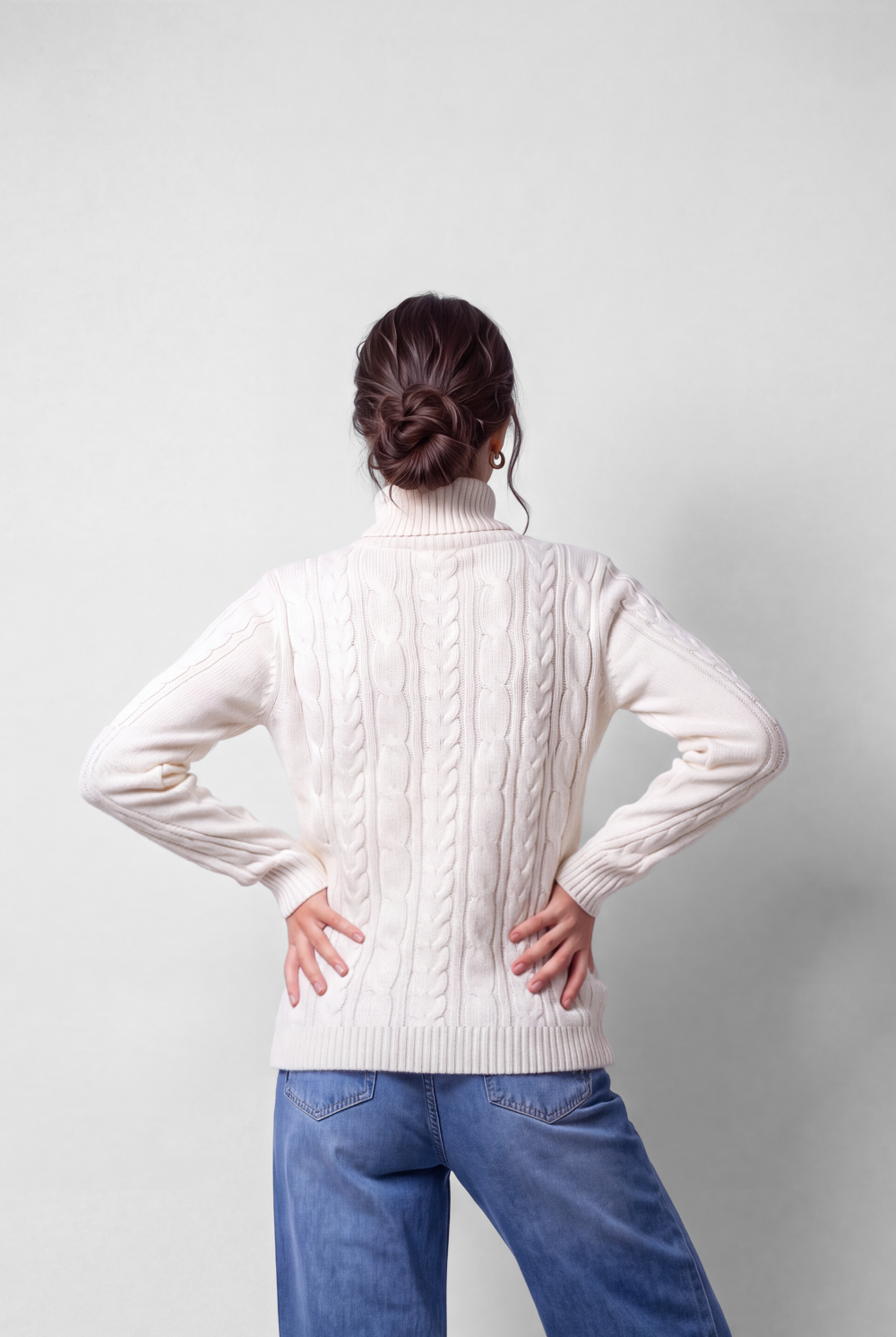 Women's Tomato Store Cable Knit Pullover High Neck Textured Twist Pattern Ribbed