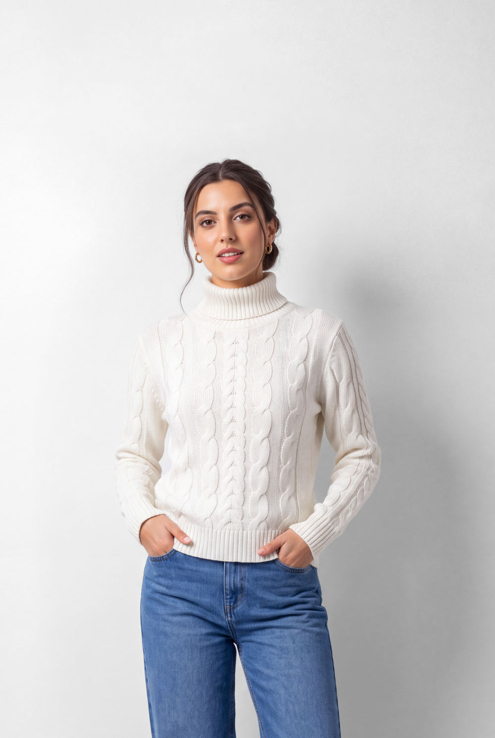 Women's Tomato Store Cable Knit Pullover High Neck Textured Twist Pattern Ribbed