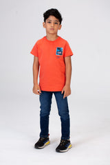 Boys Half Sleeves T-shirt With A Round Neck And A Print On The Front And Back