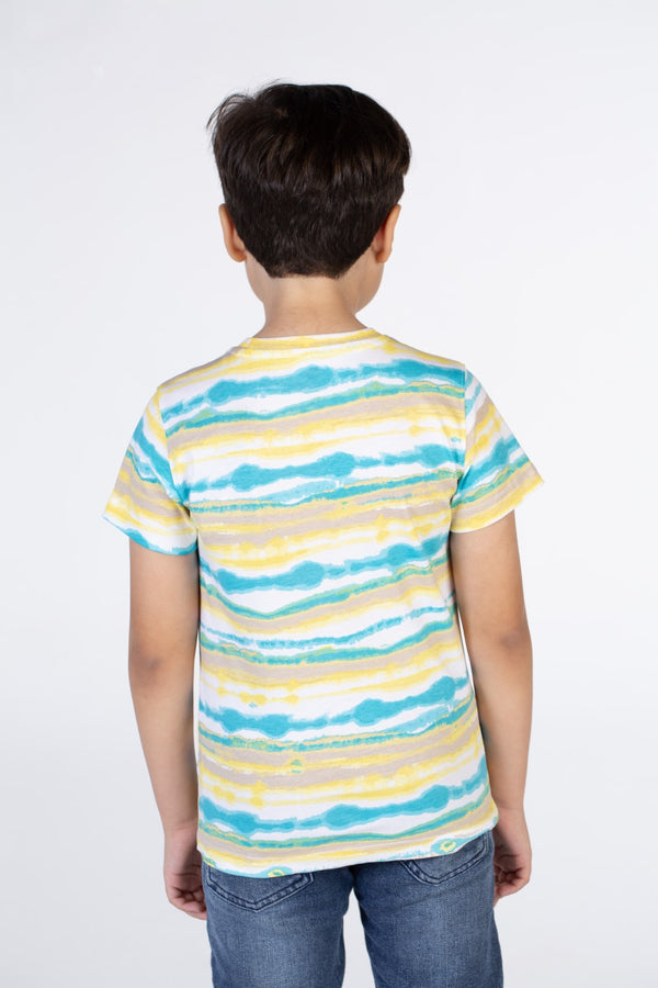 Boys Cross-Striped Half Sleeve T-shirt With Take The Chance Print