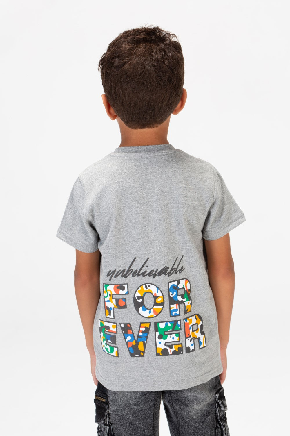 Boys Round Short Sleeves T-Shirt With Forever Print Front And Back