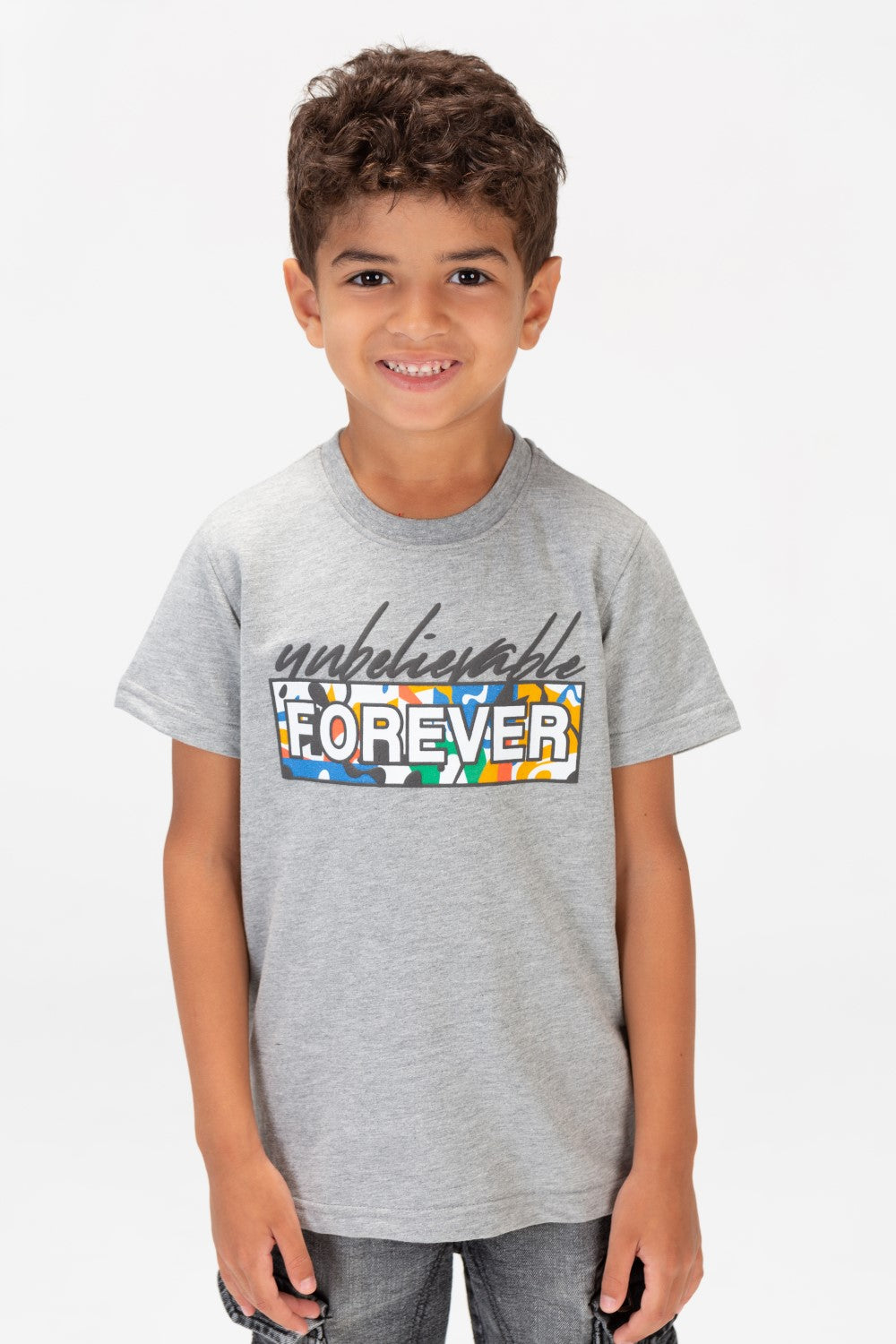 Boys Round Short Sleeves T-Shirt With Forever Print Front And Back