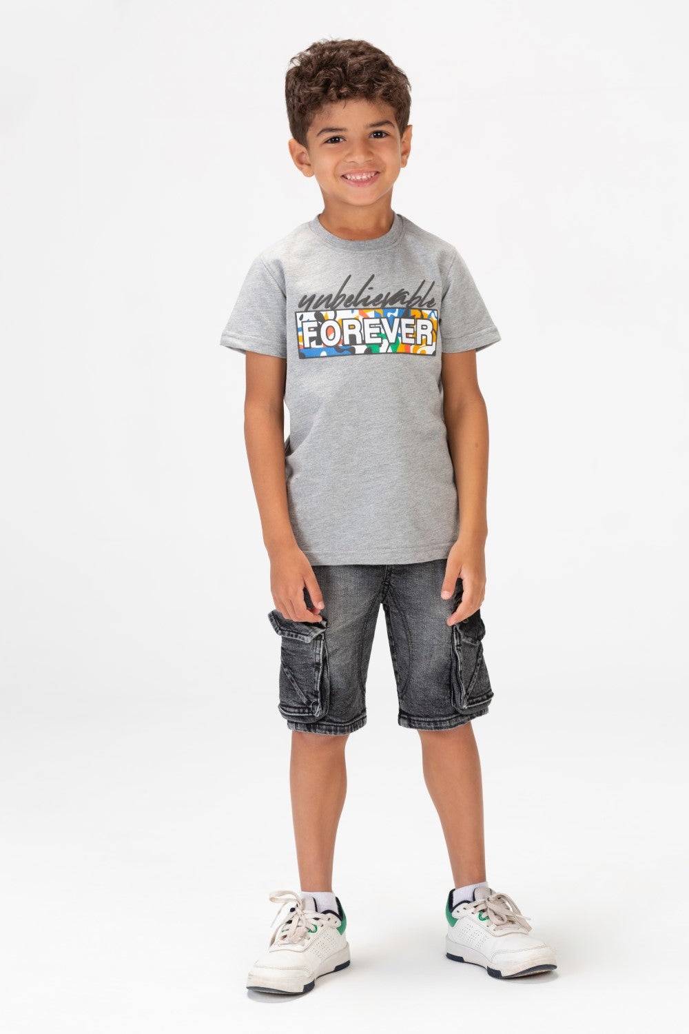 Boys Round Short Sleeves T-Shirt With Forever Print Front And Back