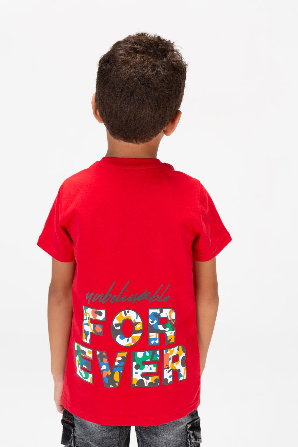 Boys Round Short Sleeves T-Shirt With Forever Print Front And Back