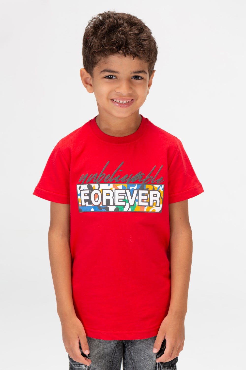 Boys Round Short Sleeves T-Shirt With Forever Print Front And Back