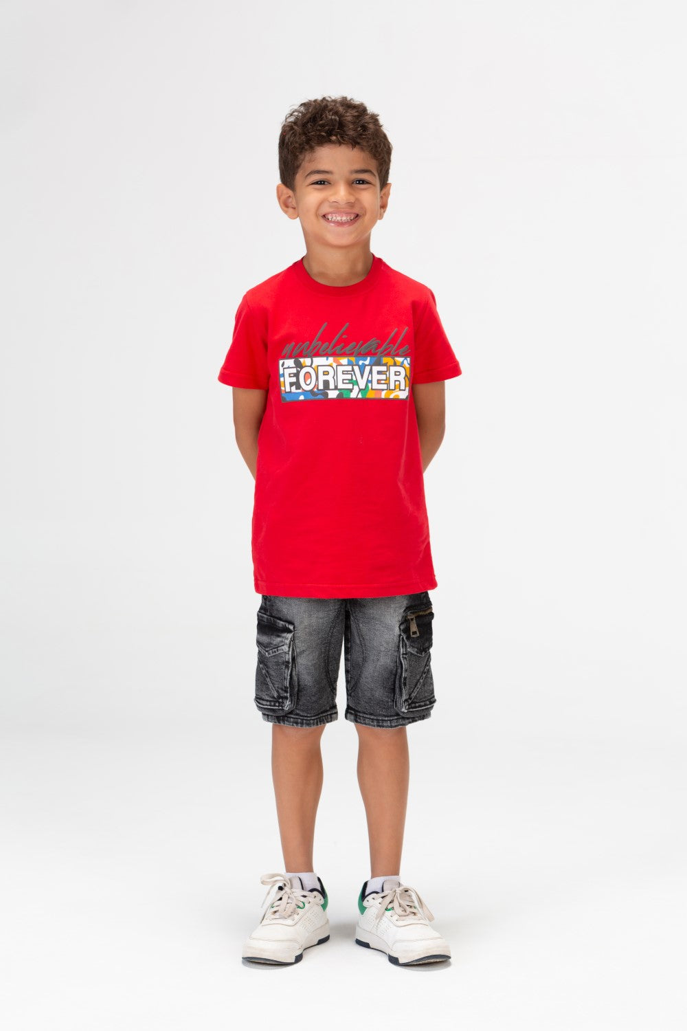 Boys Round Short Sleeves T-Shirt With Forever Print Front And Back